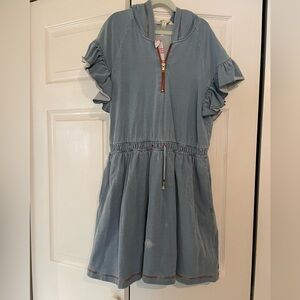 Matilda Jane Head of the Class size 16 chambray hooded ruffle dress GUC